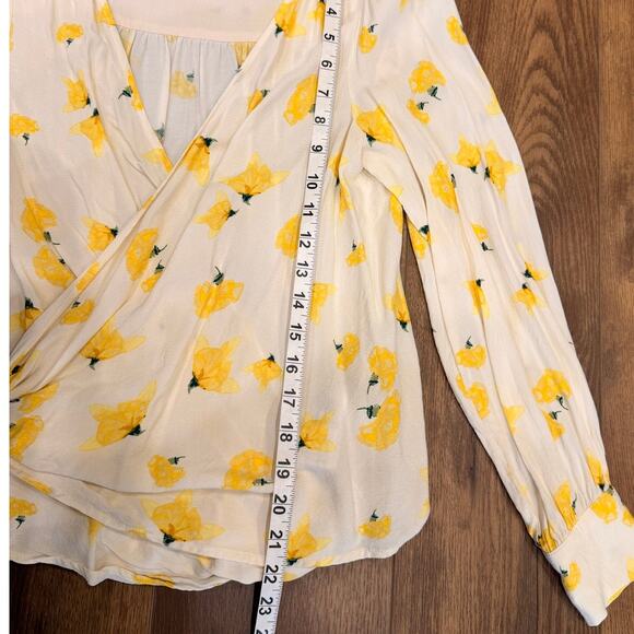 BA&SH Koxie Floral Print Crepe Wrap Top in Yellow size Small - Picture 11 of 12